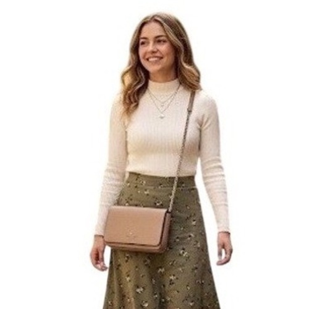 Kate Spade New York Pebbled‎ Leather Crossbody Bag Taupe Gold Chain Strap